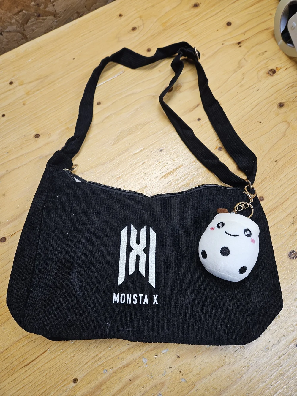 Black Corduroy Shoulder Bag Monsta X Embroidery Bag Only No Charm
